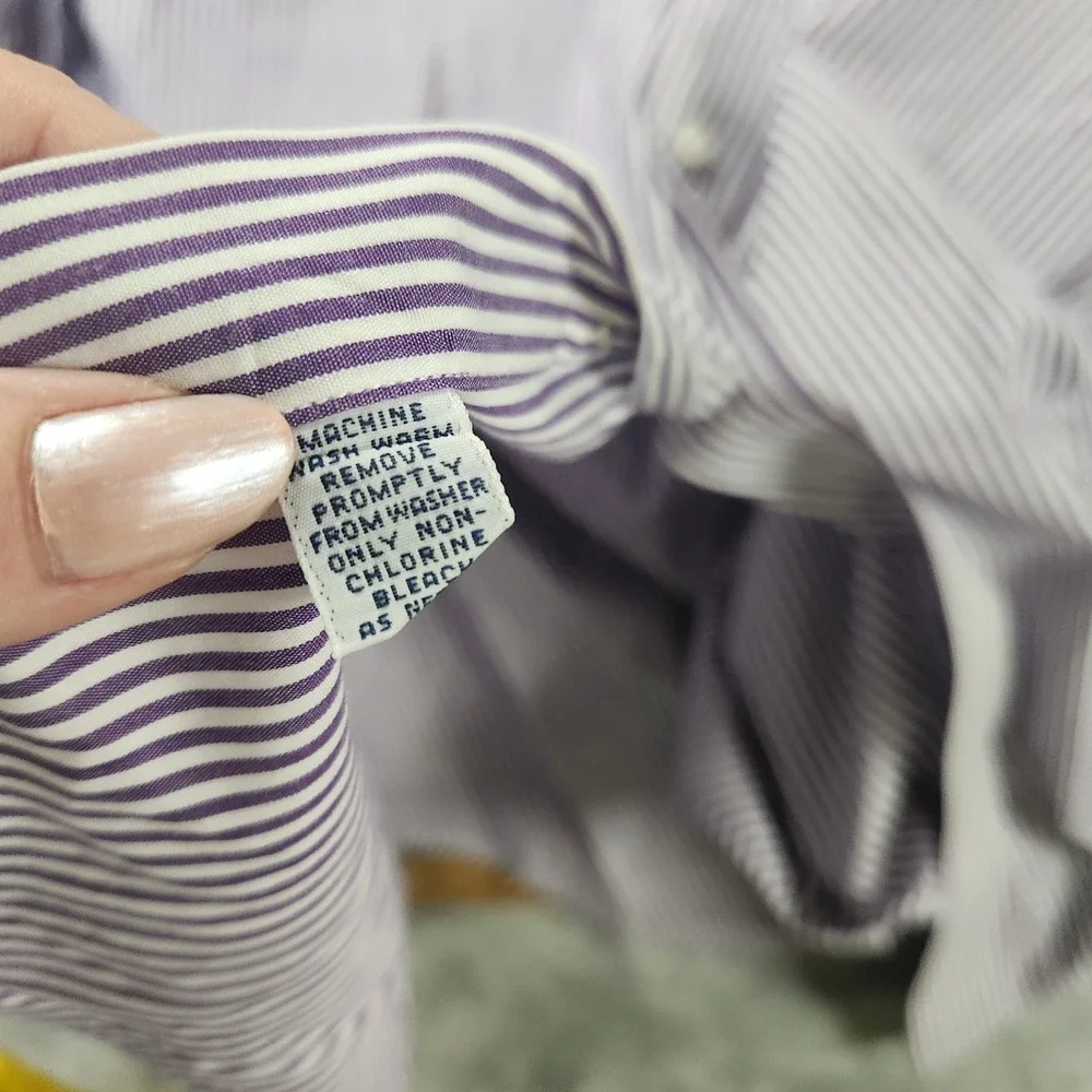 Polo Ralph Lauren Estate shirt Mens 15 32/33 Purple white Stripe‎ Button down